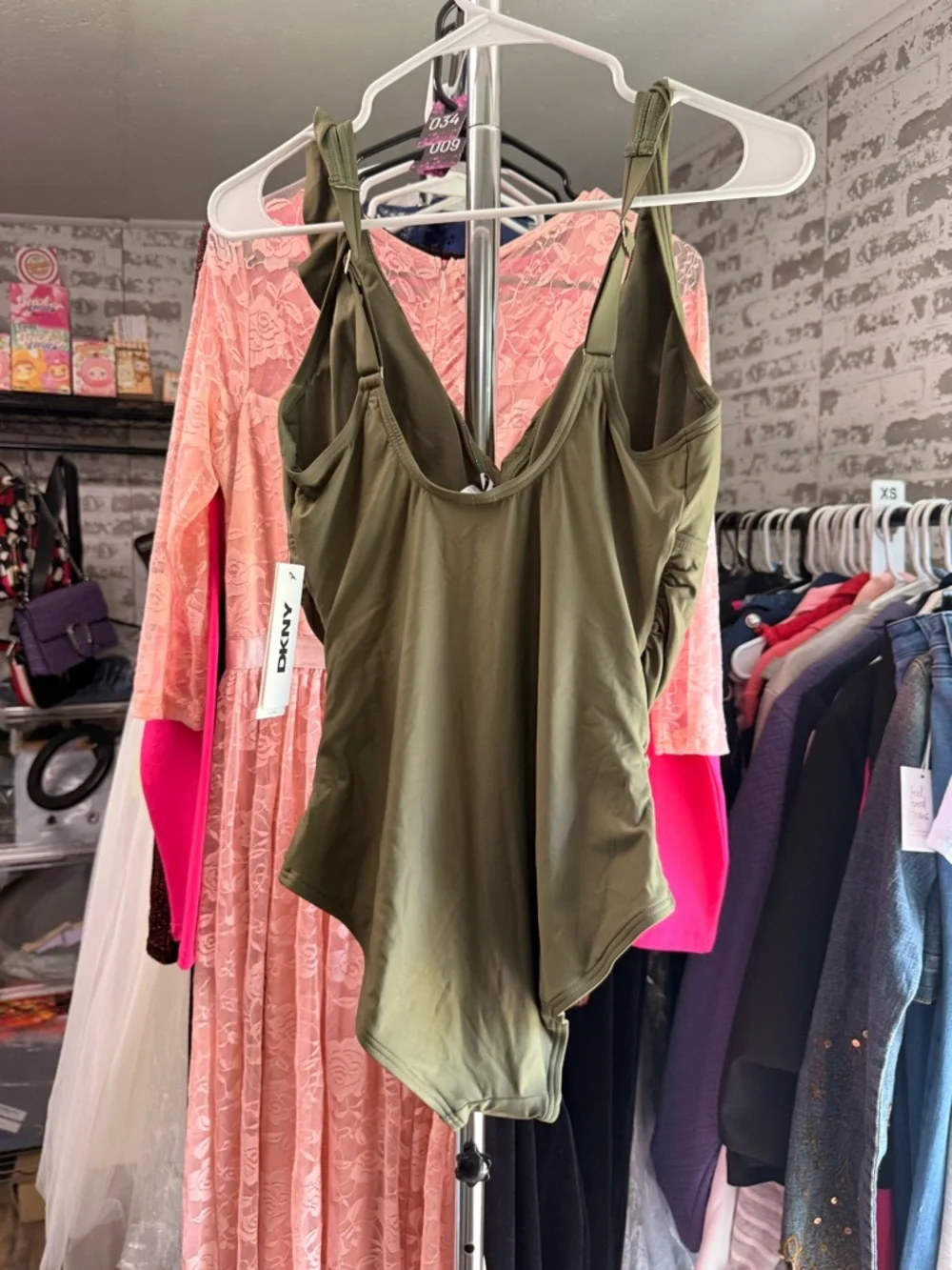 DKNY Olive Ruffle V-Neck One-Piece - Picture 4 of 6